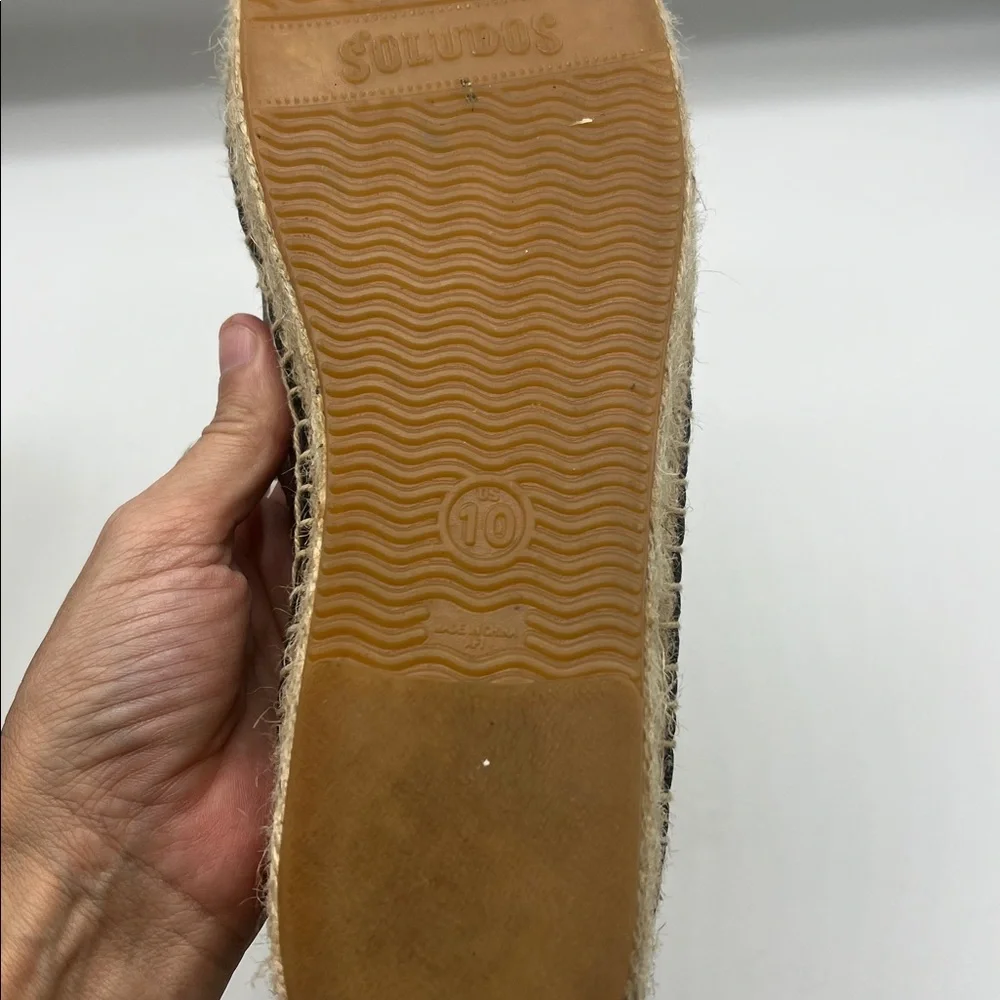 Soludos - Black Leather Espadrille Round Toe Smoking Platform Shoes Size 10